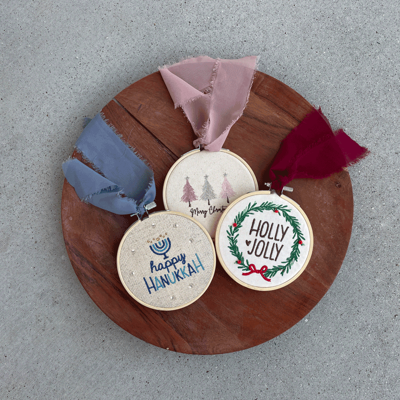 Embroidered christmas ornaments