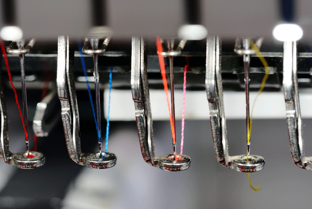 embroidery machine with multiple needles.