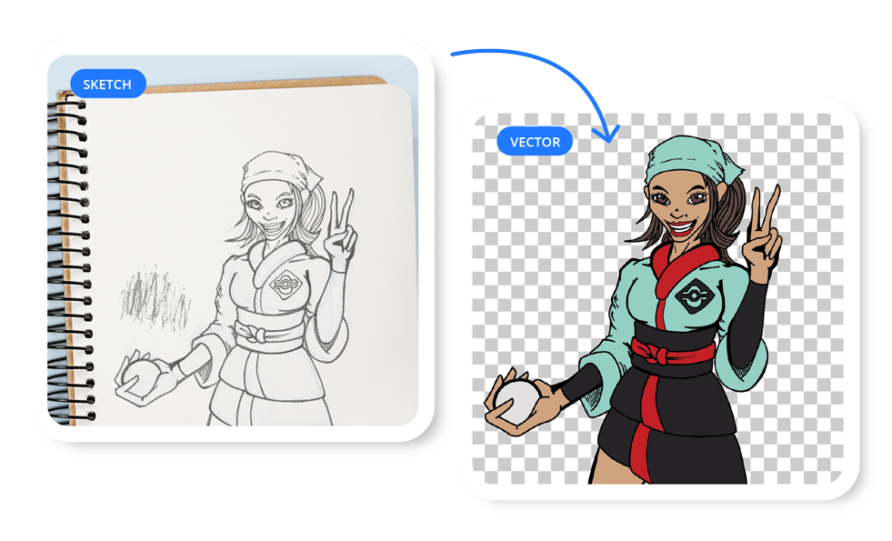 From sketch to vector – sample artwork showcasing the transformation from hand-drawn design to clean, scalable vector illustration