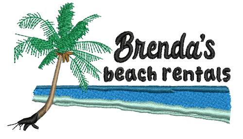 Embroidery design preview of a beach logo.