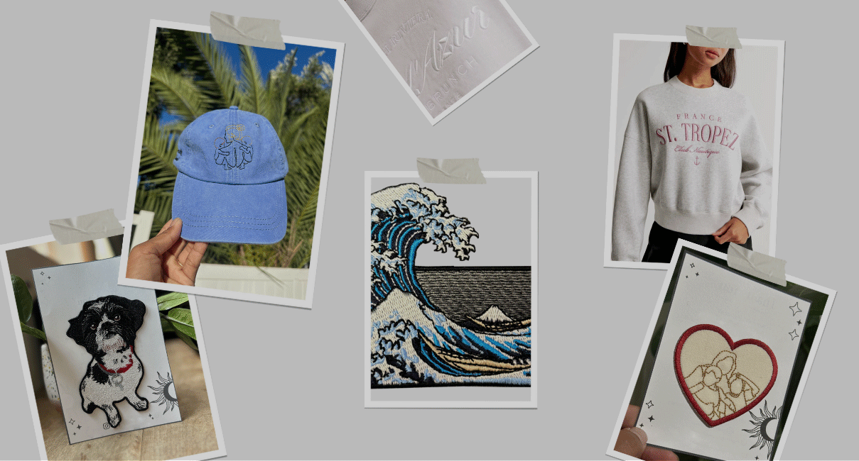 Collage of different styles of embroidery designs.